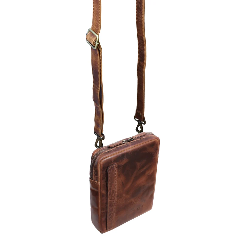 "John" Kleine Herrentasche Ledertasche zum Umhängen mit Reißverschluss