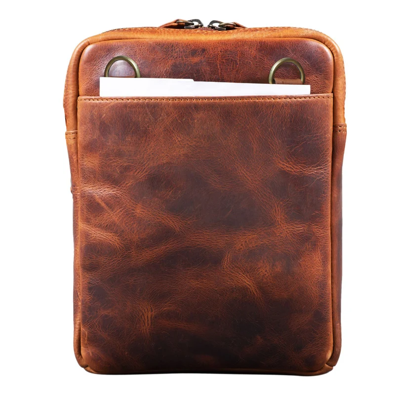 "John" Kleine Herrentasche Ledertasche zum Umhängen mit Reißverschluss