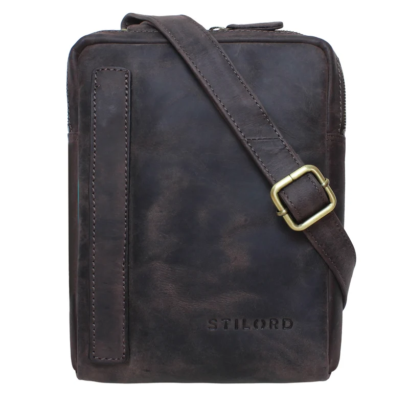 "John" Kleine Herrentasche Ledertasche zum Umhängen mit Reißverschluss