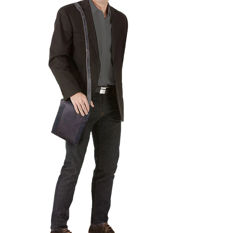 "John" Kleine Herrentasche Ledertasche zum Umhängen mit Reißverschluss