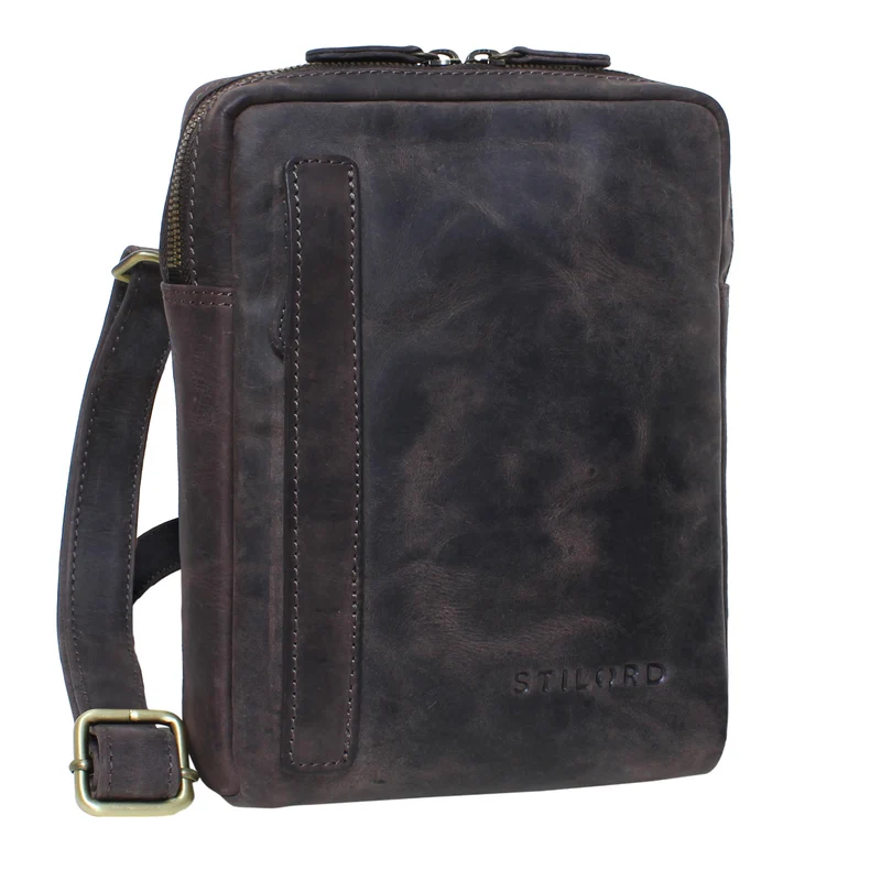 "John" Kleine Herrentasche Ledertasche zum Umhängen mit Reißverschluss