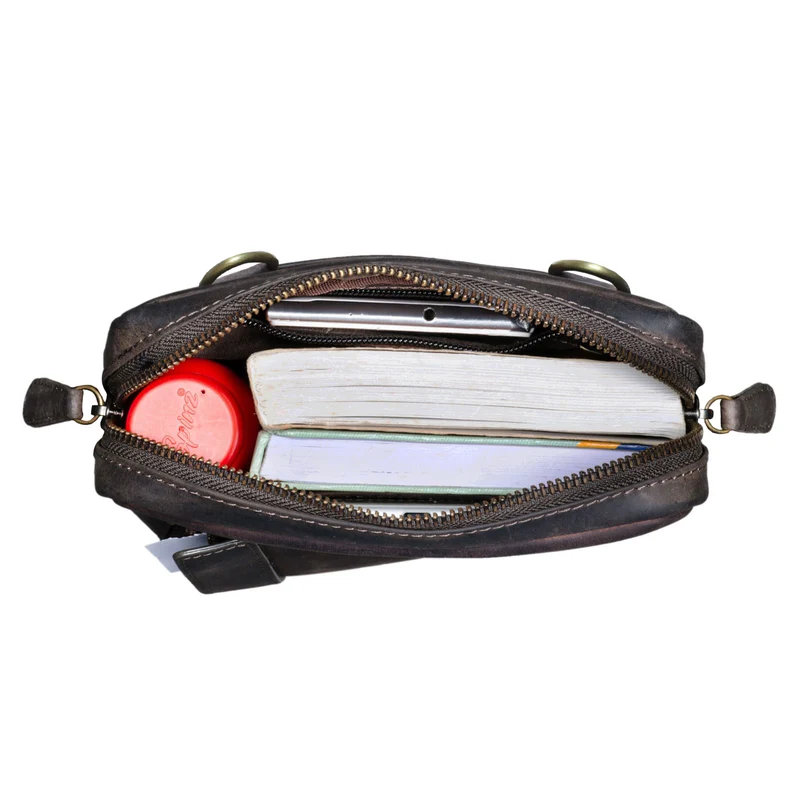 "John" Kleine Herrentasche Ledertasche zum Umhängen mit Reißverschluss