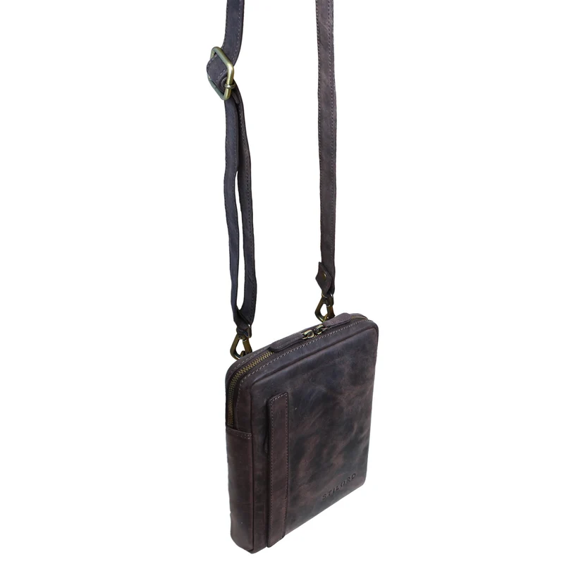 "John" Kleine Herrentasche Ledertasche zum Umhängen mit Reißverschluss