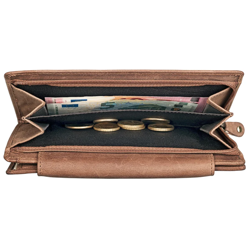 B-WARE "Nele" Portemonnaie Damen Leder groß ocker-braun