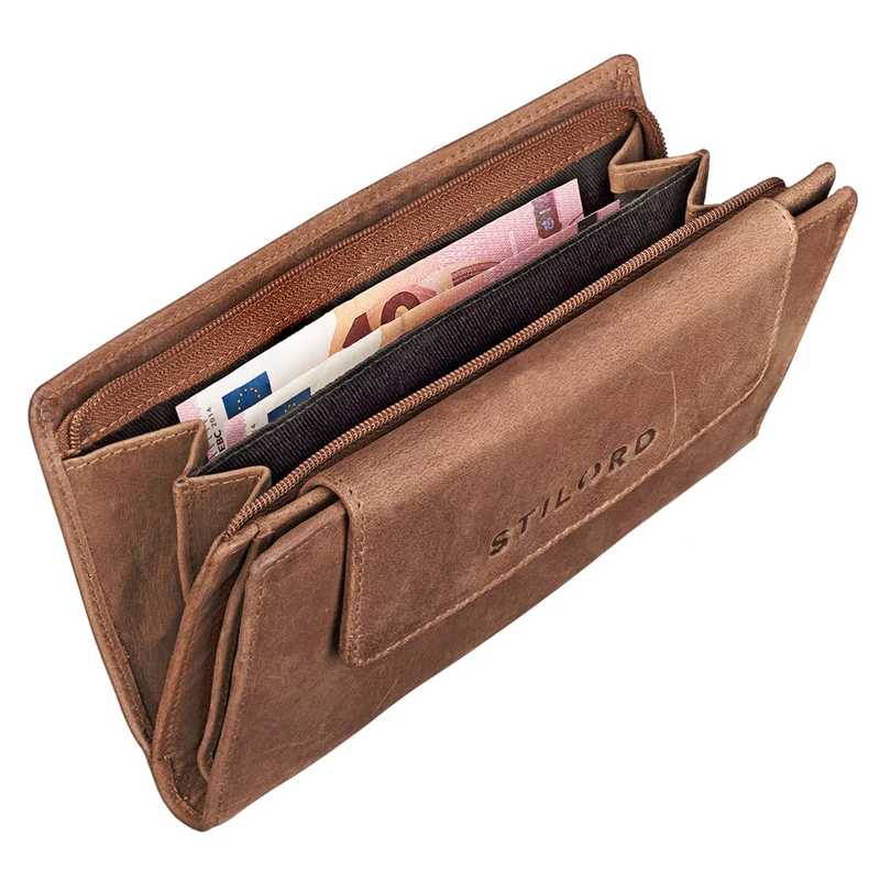 B-WARE "Nele" Portemonnaie Damen Leder groß ocker-braun