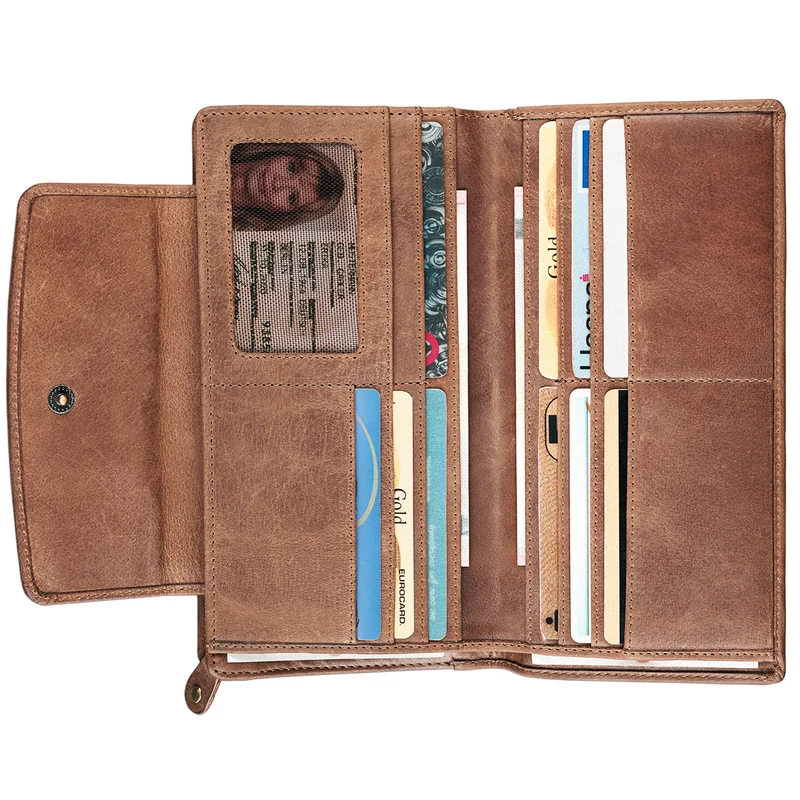 B-WARE "Nele" Portemonnaie Damen Leder groß ocker-braun