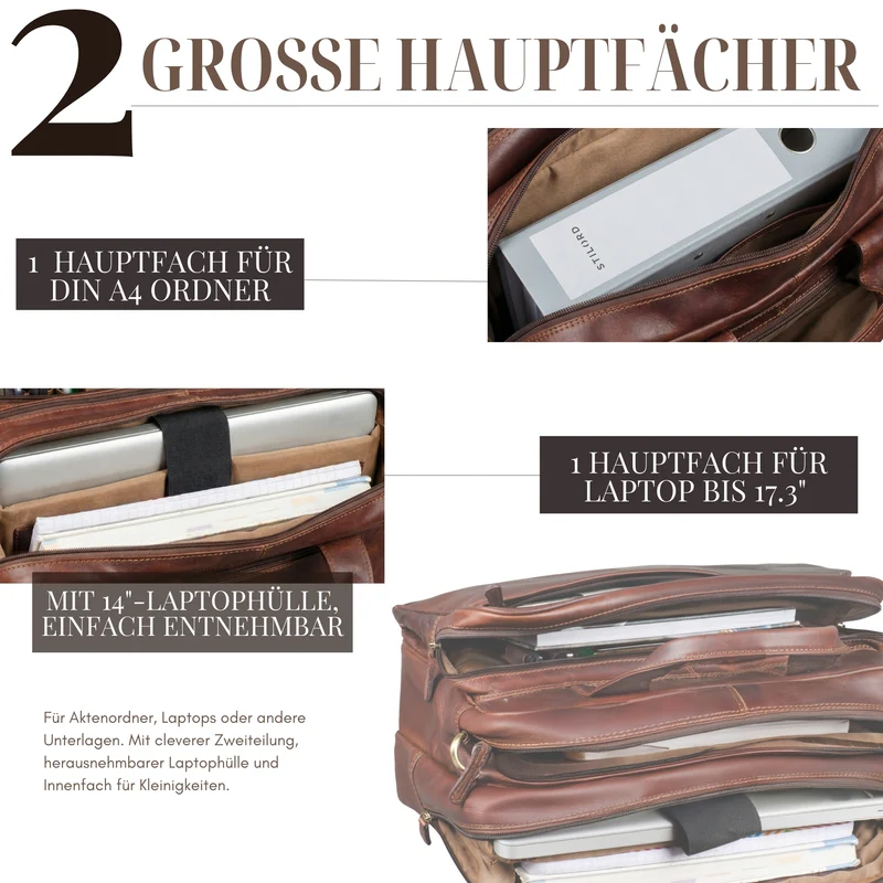 "Excelsior" XXL Aktentasche Herren Leder Große Laptoptasche 17+ Zoll