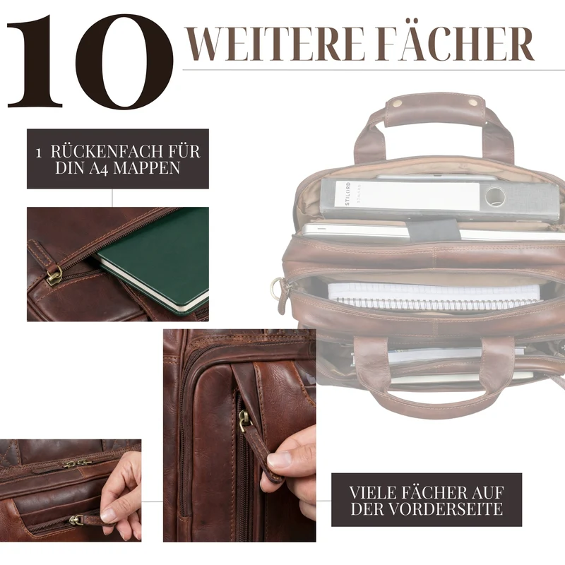 "Excelsior" XXL Aktentasche Herren Leder Große Laptoptasche 17+ Zoll
