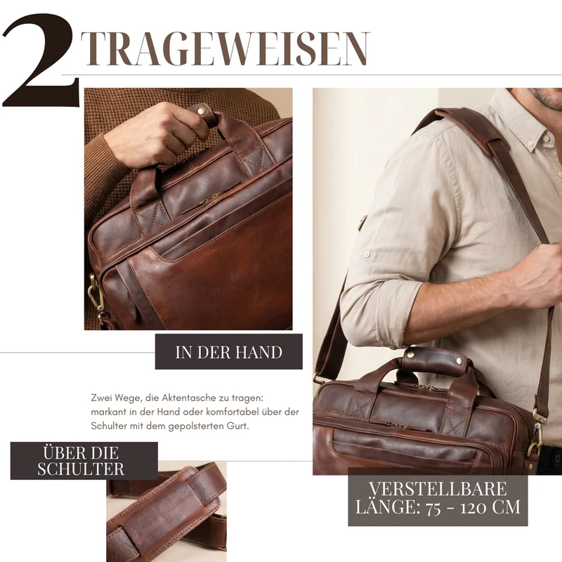 "Excelsior" XXL Aktentasche Herren Leder Große Laptoptasche 17+ Zoll