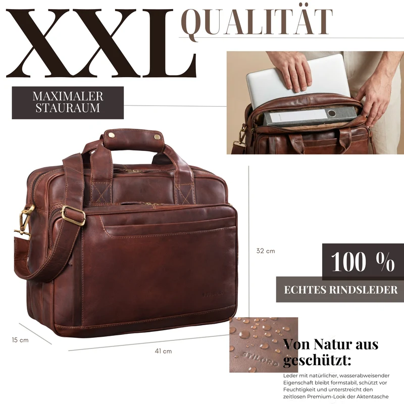 "Excelsior" XXL Aktentasche Herren Leder Große Laptoptasche 17+ Zoll