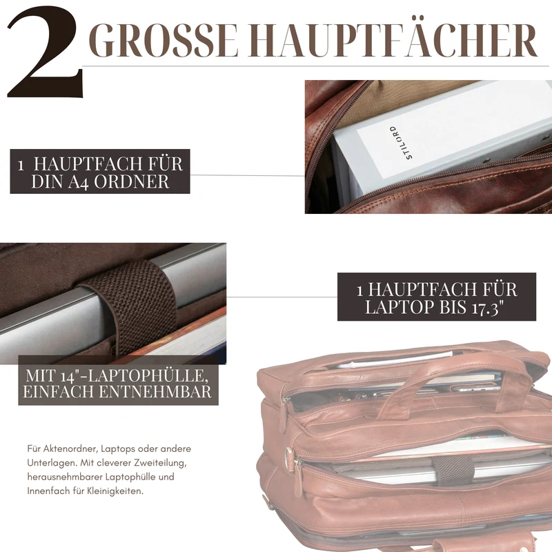 "Excelsior" XXL Aktentasche Herren Leder Große Laptoptasche 17+ Zoll