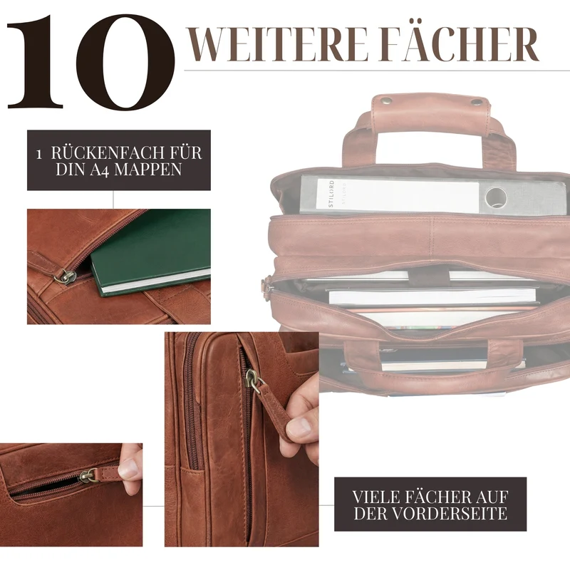 "Excelsior" XXL Aktentasche Herren Leder Große Laptoptasche 17+ Zoll
