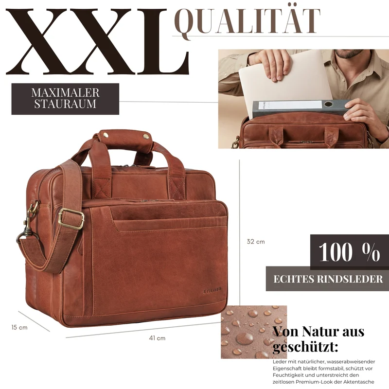 "Excelsior" XXL Aktentasche Herren Leder Große Laptoptasche 17+ Zoll