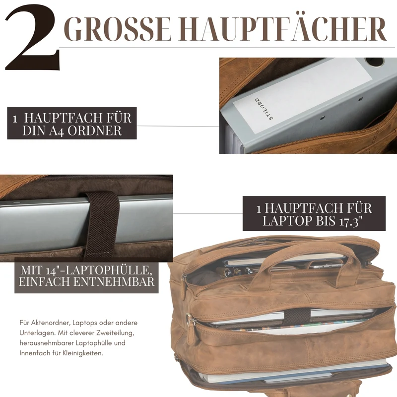 "Excelsior" XXL Aktentasche Herren Leder Große Laptoptasche 17+ Zoll