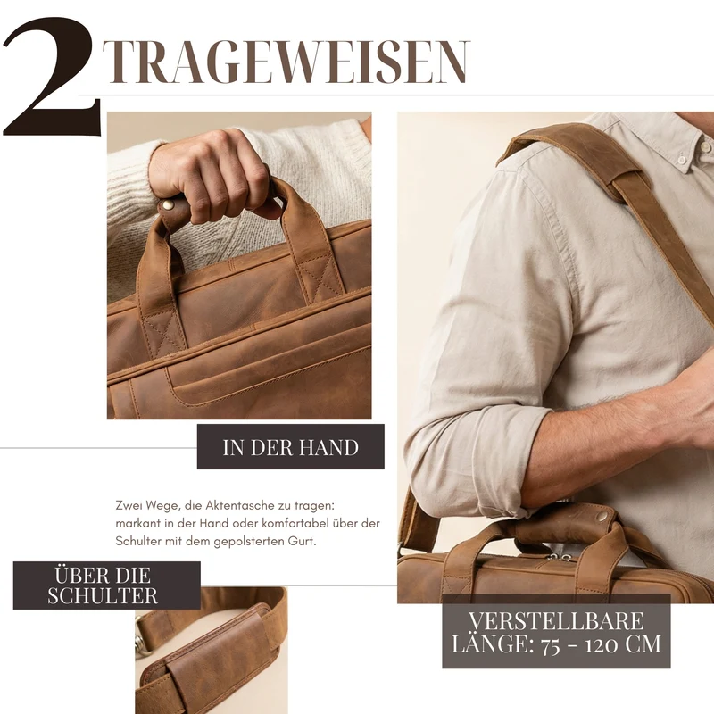 "Excelsior" XXL Aktentasche Herren Leder Große Laptoptasche 17+ Zoll