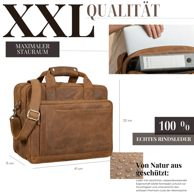 "Excelsior" XXL Aktentasche Herren Leder Große Laptoptasche 17+ Zoll