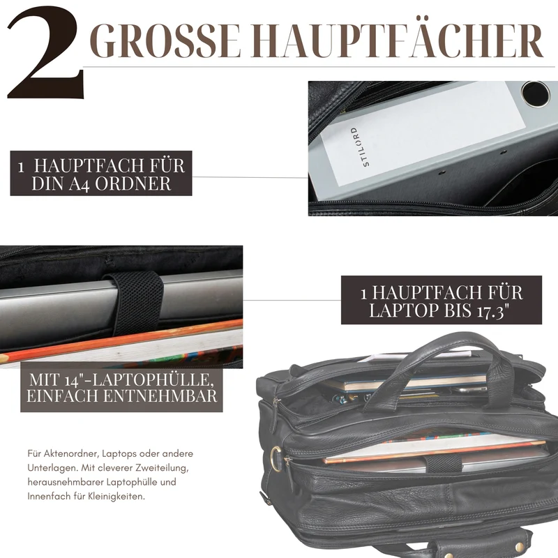 "Excelsior" XXL Aktentasche Herren Leder Große Laptoptasche 17+ Zoll