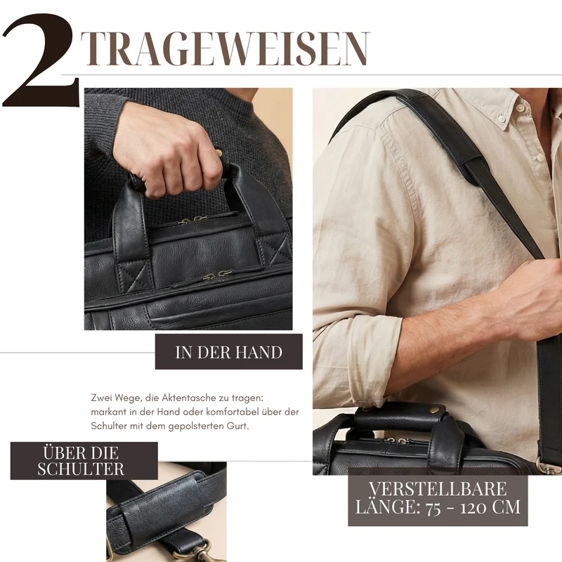 "Excelsior" XXL Aktentasche Herren Leder Große Laptoptasche 17+ Zoll