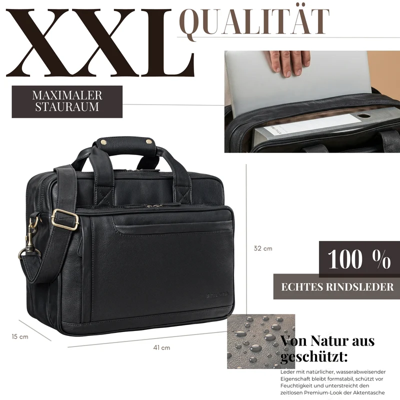 "Excelsior" XXL Aktentasche Herren Leder Große Laptoptasche 17+ Zoll