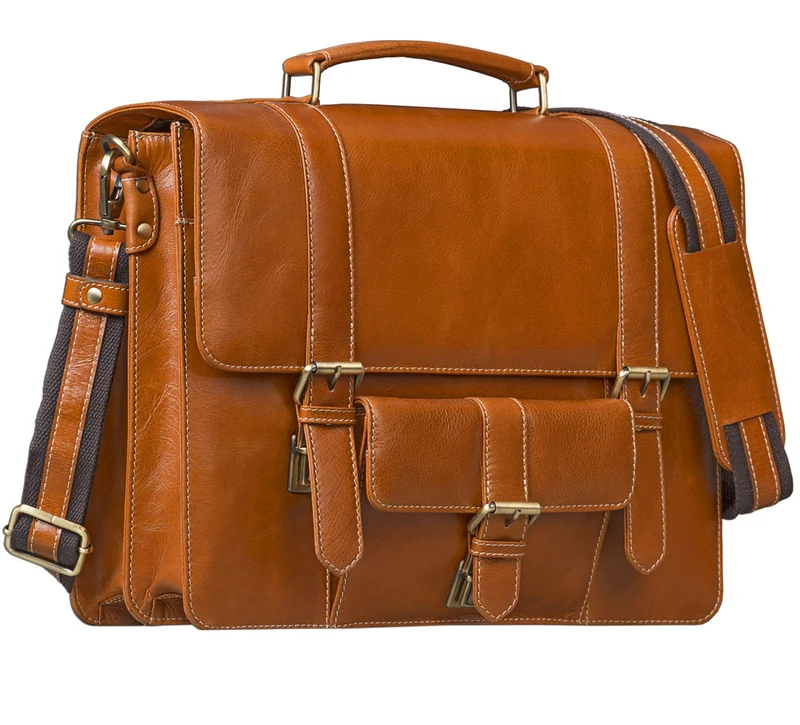 B-WARE Aktentasche mit abnehmbaren Schultergurt Business Umhängetasche cognac
