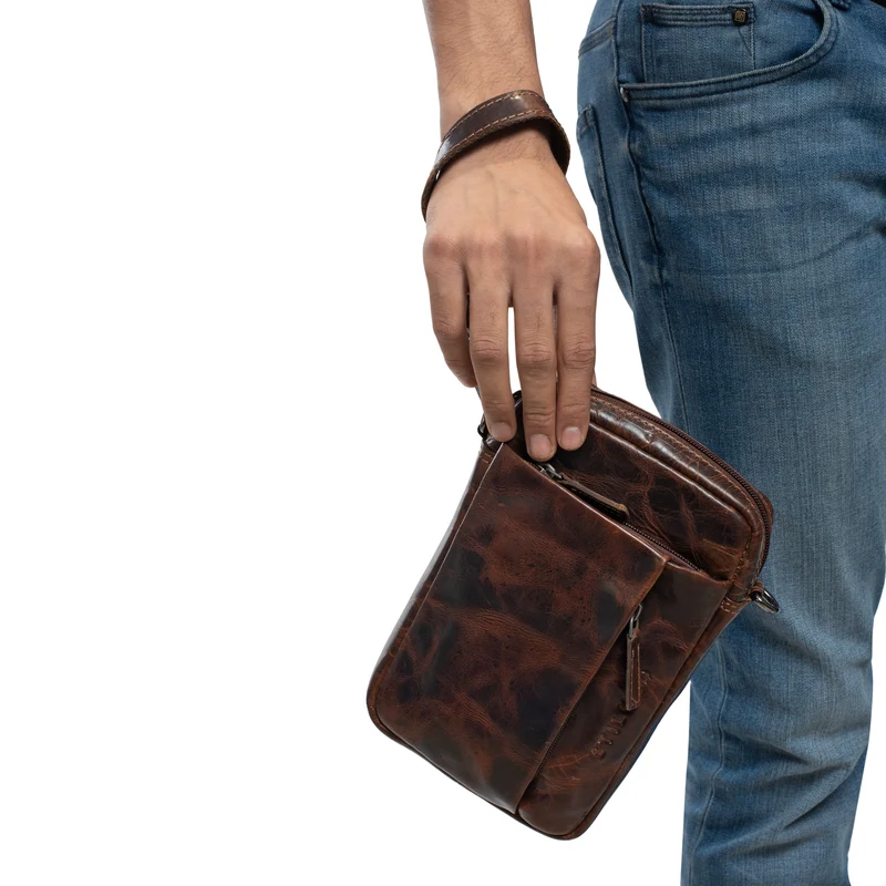 "Fiete" 2-in-1 Umhängetasche Handgelenktasche Leder Herren