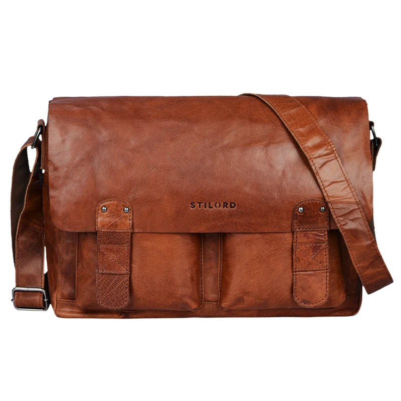 "Samuel" Große Umhängetasche Leder braun