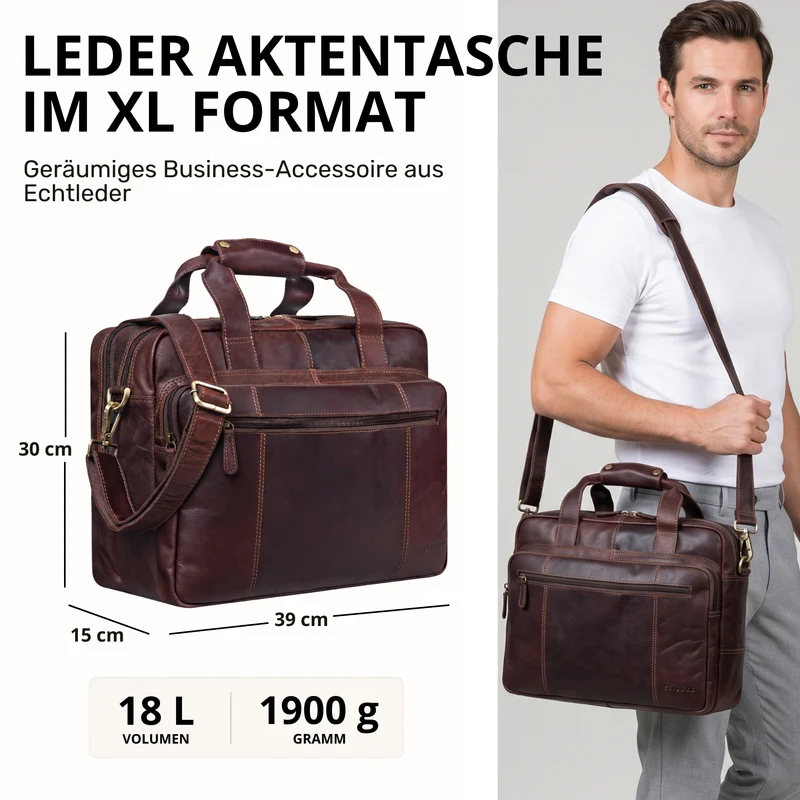 "Experience" XL Aktentasche Leder Herren Große 15,6 Zoll Laptoptasche