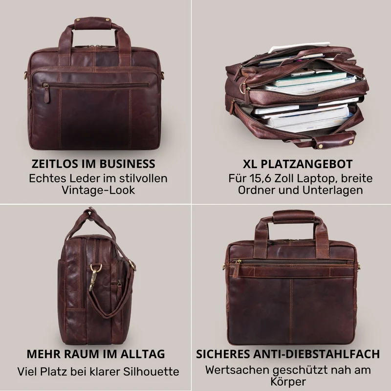 "Experience" XL Aktentasche Leder Herren Große 15,6 Zoll Laptoptasche