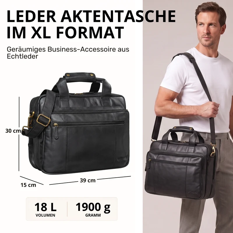 "Experience" XL Aktentasche Leder Herren Große 15,6 Zoll Laptoptasche
