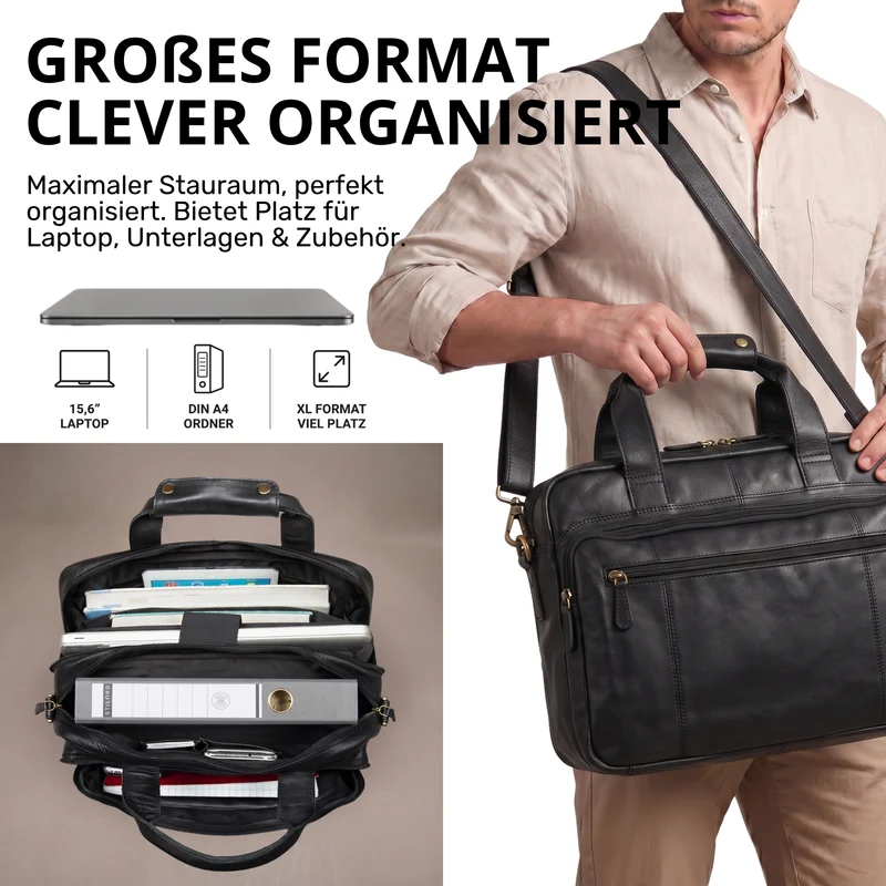 "Experience" XL Aktentasche Leder Herren Große 15,6 Zoll Laptoptasche