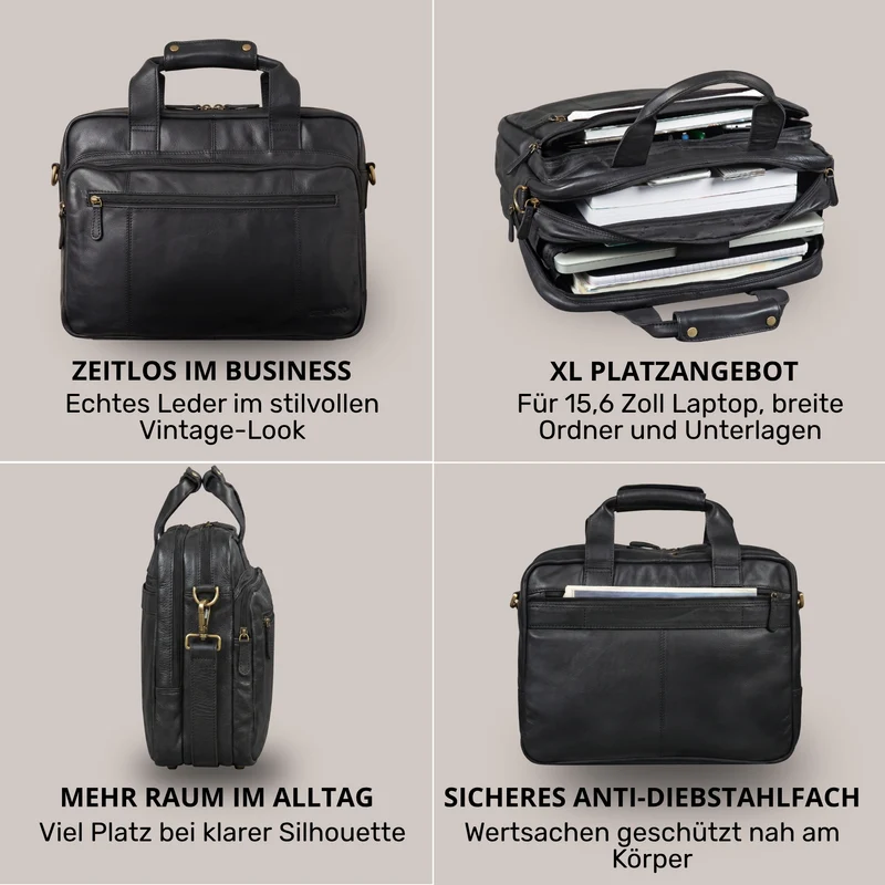 "Experience" XL Aktentasche Leder Herren Große 15,6 Zoll Laptoptasche