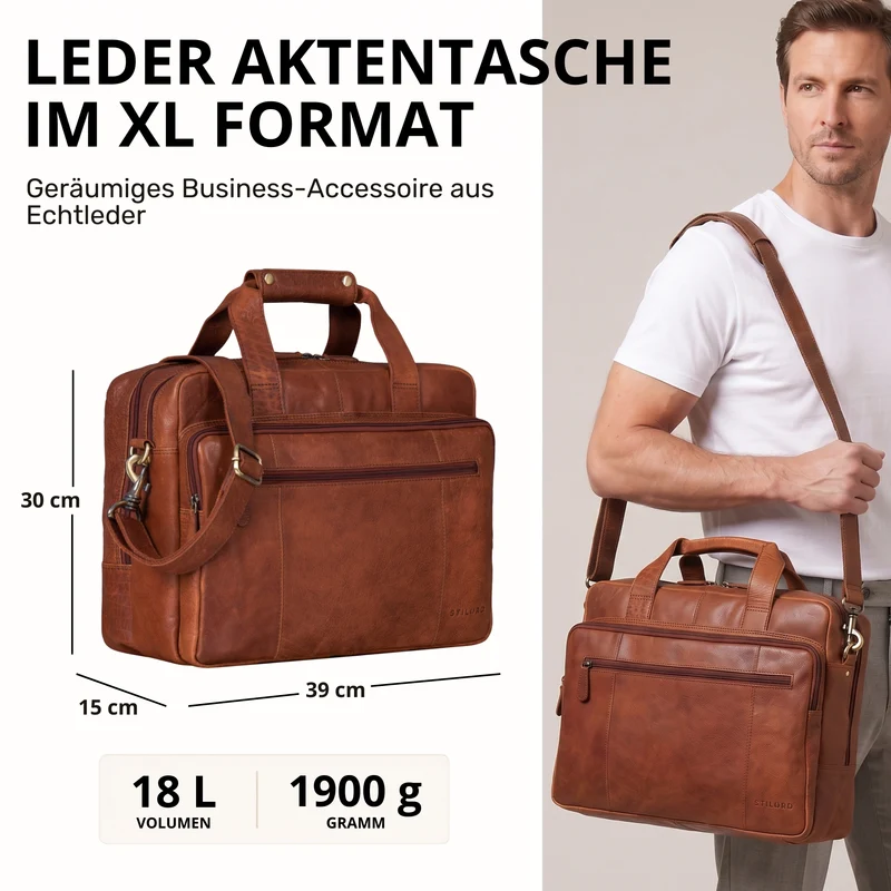 "Experience" XL Aktentasche Leder Herren Große 15,6 Zoll Laptoptasche