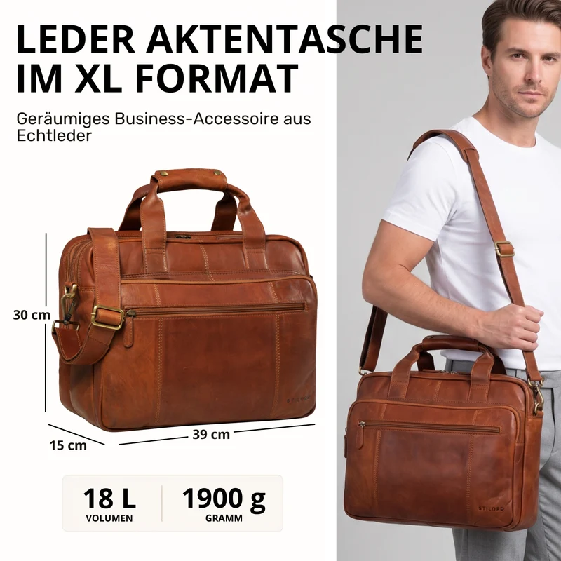 "Experience" XL Aktentasche Leder Herren Große 15,6 Zoll Laptoptasche