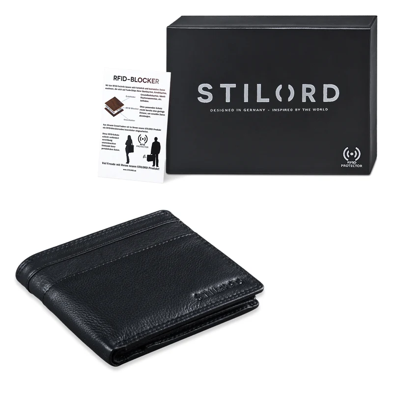 "Cooper" RFID Leder Brieftasche Herren in Schwarzer Geschenkbox