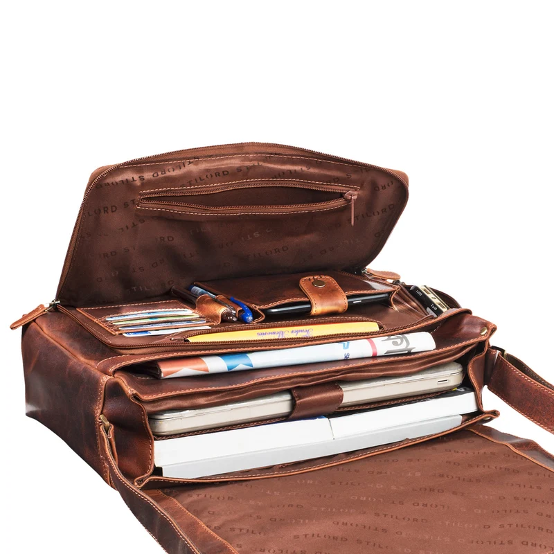 "Tom" Vintage Leder Umhängetasche mit 15 Zoll Laptopfach für Damen und Herren