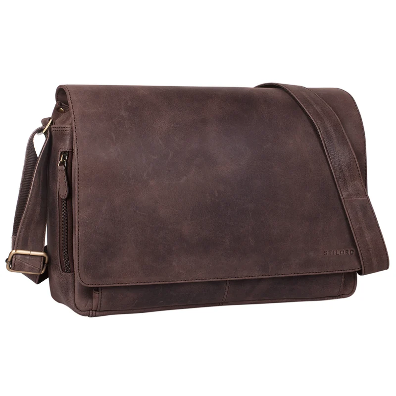 "Tom" Vintage Leder Umhängetasche mit 15 Zoll Laptopfach für Damen und Herren