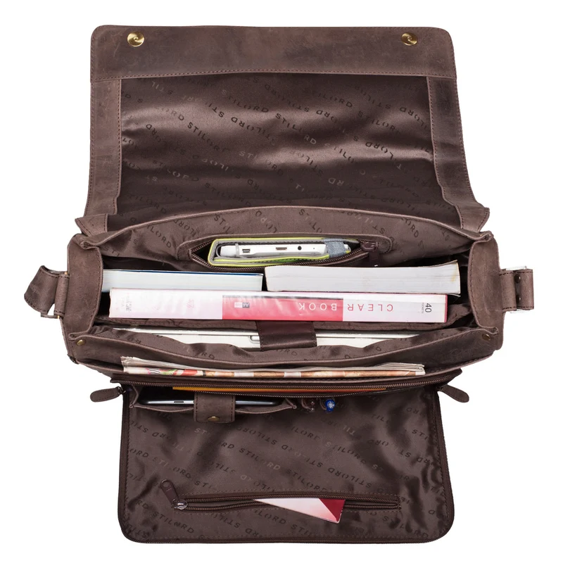 "Tom" Vintage Leder Umhängetasche mit 15 Zoll Laptopfach für Damen und Herren