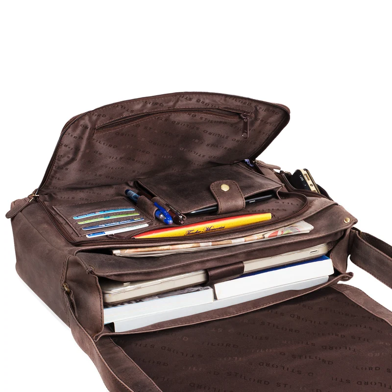 "Tom" Vintage Leder Umhängetasche mit 15 Zoll Laptopfach für Damen und Herren