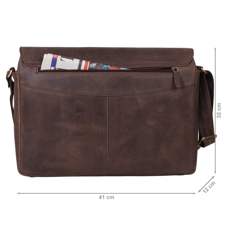 "Tom" Vintage Leder Umhängetasche mit 15 Zoll Laptopfach für Damen und Herren