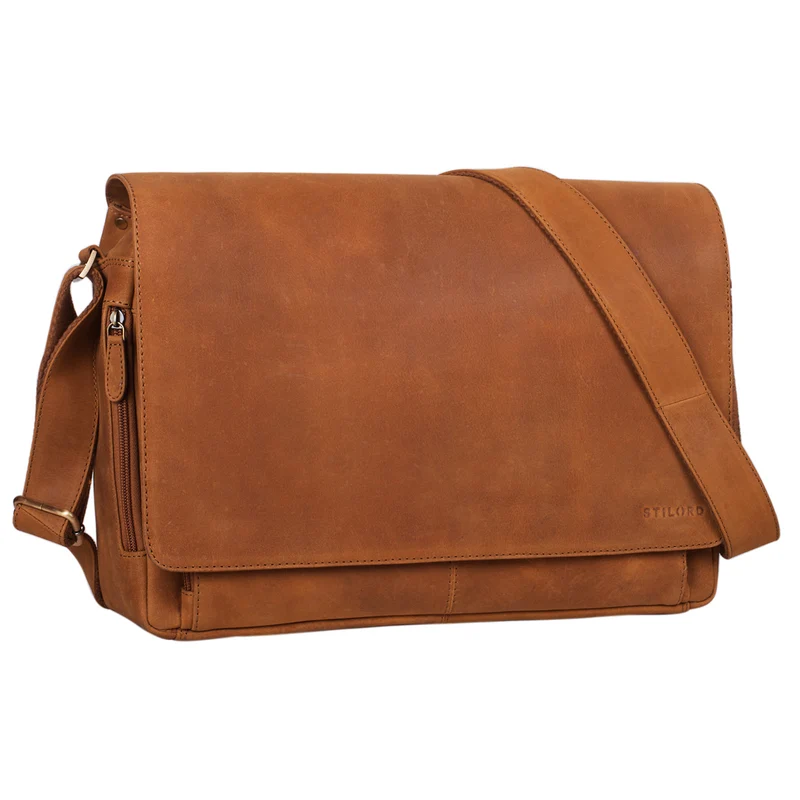 "Tom" Vintage Leder Umhängetasche mit 15 Zoll Laptopfach für Damen und Herren
