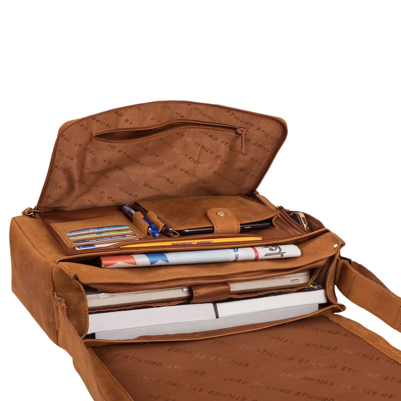 "Tom" Vintage Leder Umhängetasche mit 15 Zoll Laptopfach für Damen und Herren