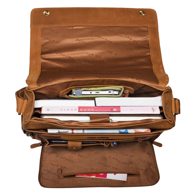"Tom" Vintage Leder Umhängetasche mit 15 Zoll Laptopfach für Damen und Herren
