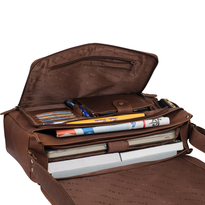 "Tom" Vintage Leder Umhängetasche mit 15 Zoll Laptopfach für Damen und Herren