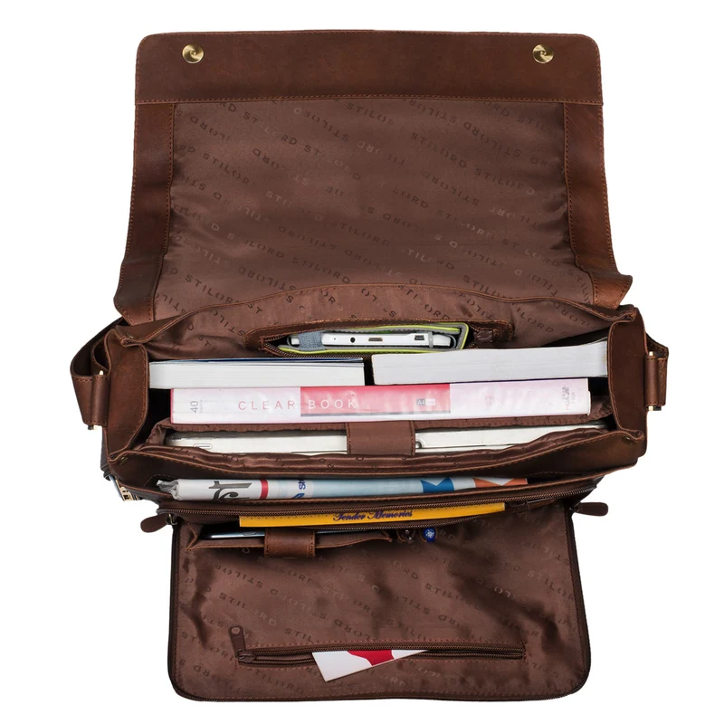 "Tom" Vintage Leder Umhängetasche mit 15 Zoll Laptopfach für Damen und Herren