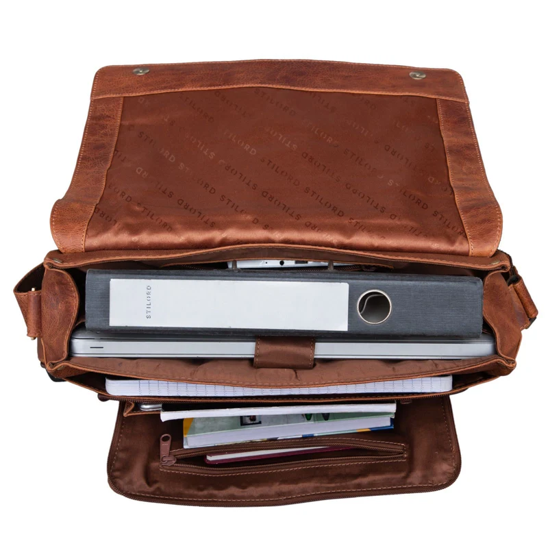 "Tom" Vintage Leder Umhängetasche mit 15 Zoll Laptopfach für Damen und Herren