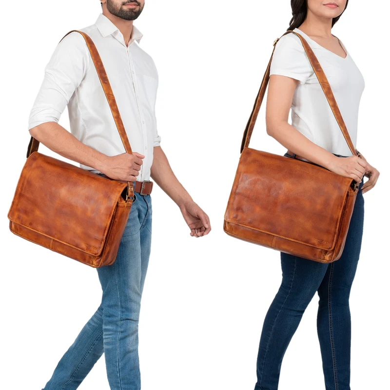 "Tom" Vintage Leder Umhängetasche mit 15 Zoll Laptopfach für Damen und Herren