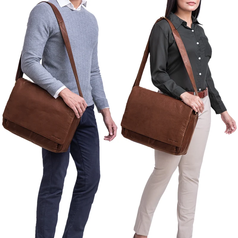 "Tom" Vintage Leder Umhängetasche mit 15 Zoll Laptopfach für Damen und Herren