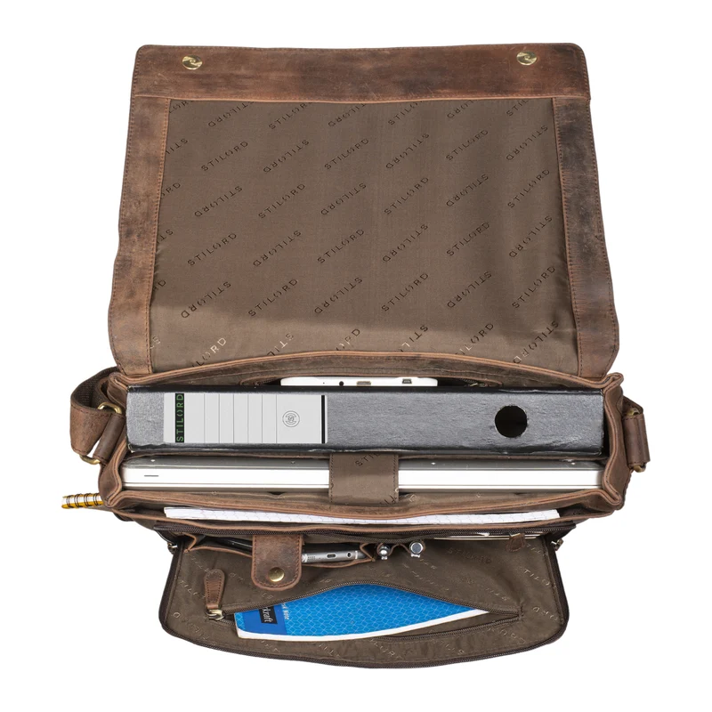 "Tom" Vintage Leder Umhängetasche mit 15 Zoll Laptopfach für Damen und Herren