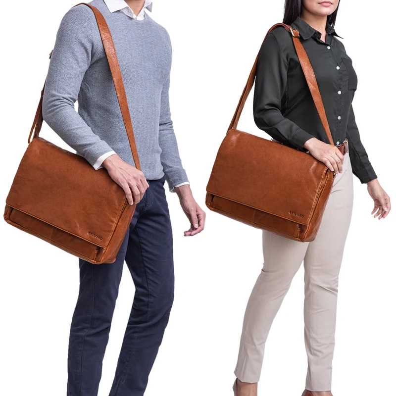"Tom" Vintage Leder Umhängetasche mit 15 Zoll Laptopfach für Damen und Herren
