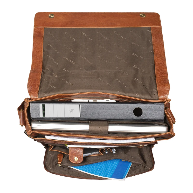 "Tom" Vintage Leder Umhängetasche mit 15 Zoll Laptopfach für Damen und Herren